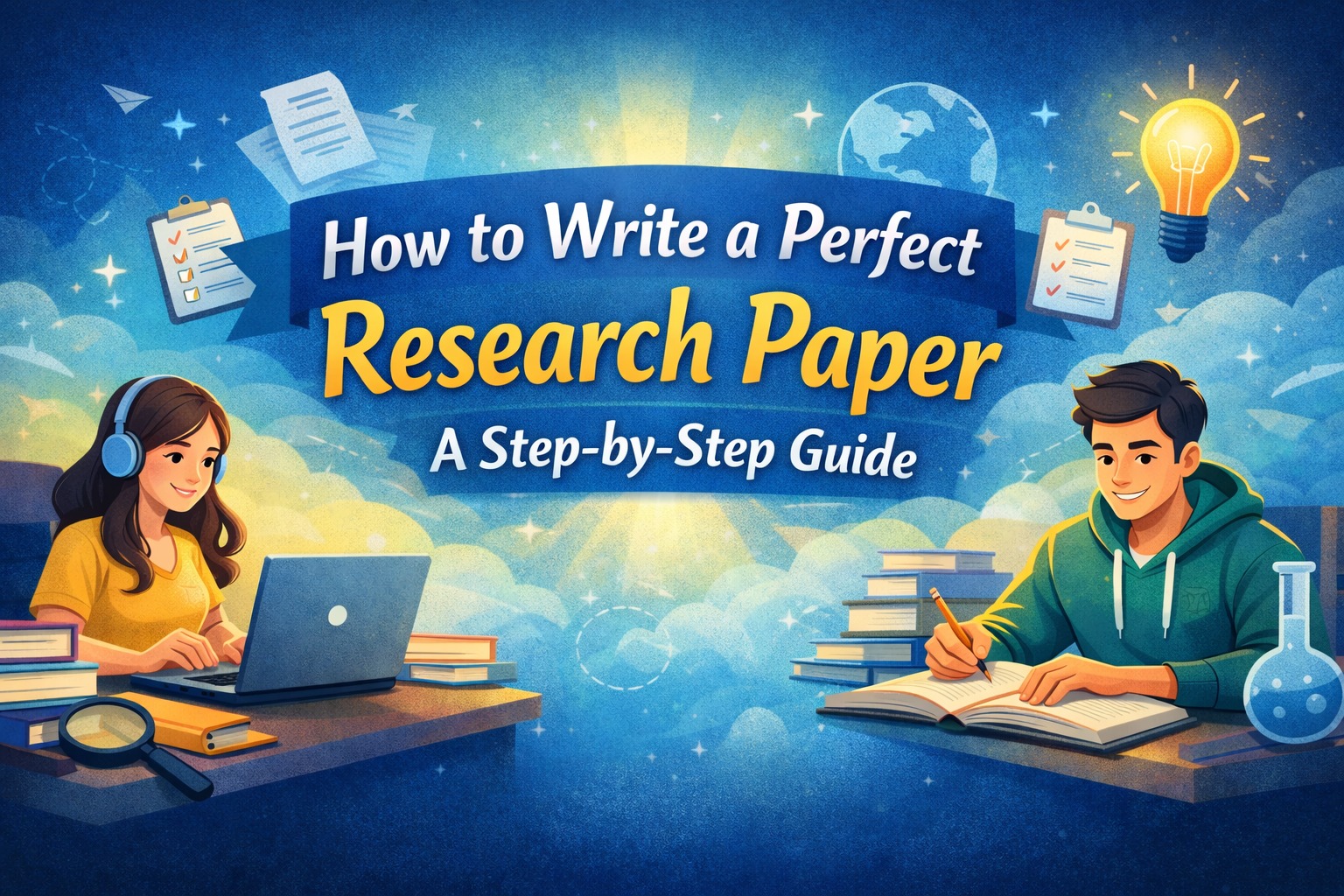 Illustration of students studying, representing academic assistance and research guidance